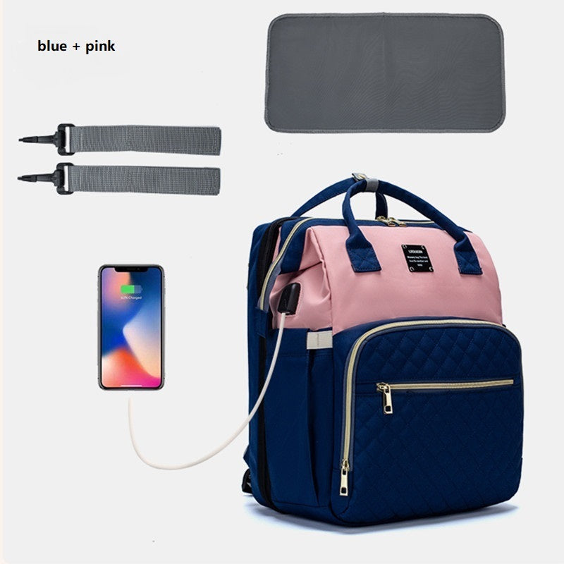 MimiiMe- Praktischer Mommy Rucksack mit Reisebett und Ladefunktion