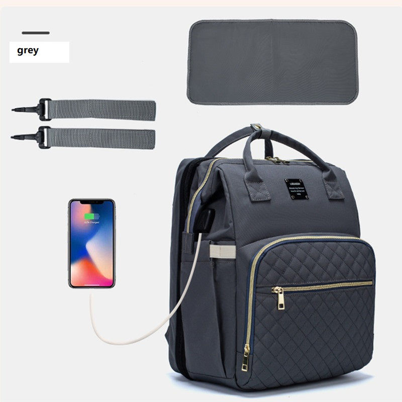 MimiiMe- Praktischer Mommy Rucksack mit Reisebett und Ladefunktion