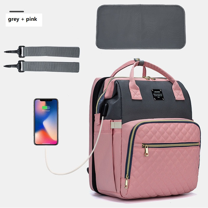 MimiiMe- Praktischer Mommy Rucksack mit Reisebett und Ladefunktion